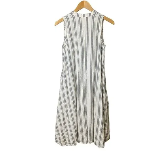 Maeve White/Gray Striped Linen Blend Sleeveless Hi Lo Dress Women's Size Small - Picture 3 of 6